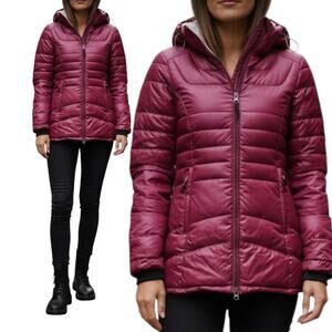 Lolë Women's Hooded Down Puffer Coat - XS (2-4) - Red Burgundy Full Zip Fitted